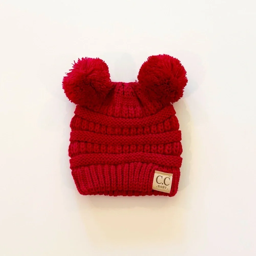 C.C Baby Double Pom Red Beanie